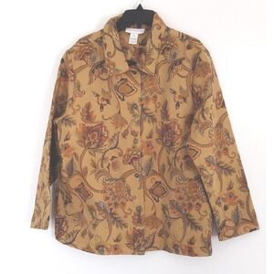 Susan Graver Tan Floral Tapestry Jacket Embroidered Women's Size 1X Pre-owned